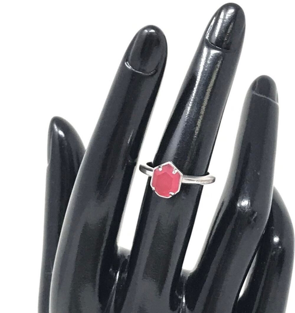 Kendra Scott Calvin Stacking Ring Sz 6.25 Rhodium Silver Red Magnesite Gemstone